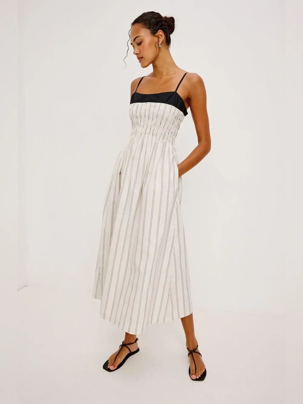 Rails Primrose Pinstripe Cotton Poplin Midi Dress Stripe White w/Navy Size Med